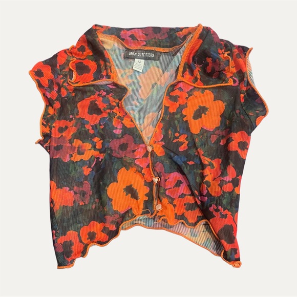 Urban Outfitters Tops - Urban Outfitters 70s style Vibrant Floral Sheer Crop Top